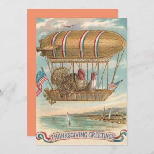 感謝祭トルコ熱気球アメリカ国旗 シーズンカード (正面/裏面)