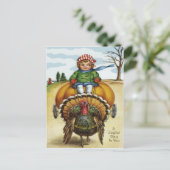 感謝祭トルコ男の子カボチャに乗って シーズンポストカード (スタンド正面)