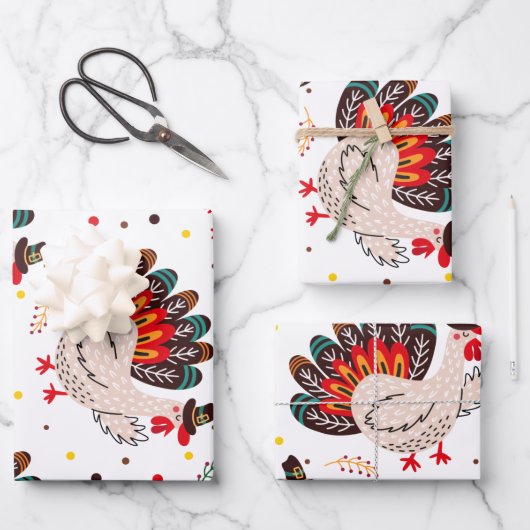 感謝祭トルコ秋紅葉パターン ラッピングペーパーシート (正面)