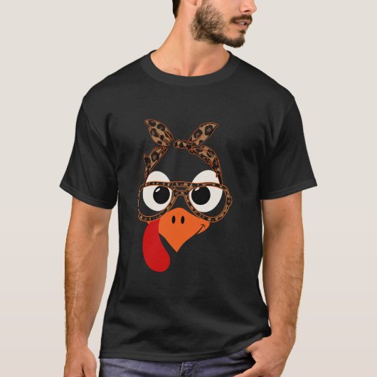 感謝祭トルコ顔ヒョウ印刷メガネwom tシャツ (正面)