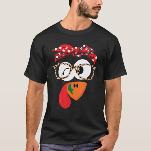 感謝祭トルコ顔レオパード印刷グラスウォム Tシャツ (正面)