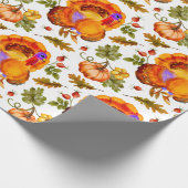 感謝祭トルコ、カボチャと紅葉 ラッピングペーパー (角)