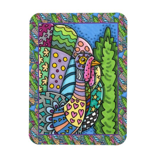 感謝祭トルコ、パッチワーク羽、フォークアート マグネット (縦)