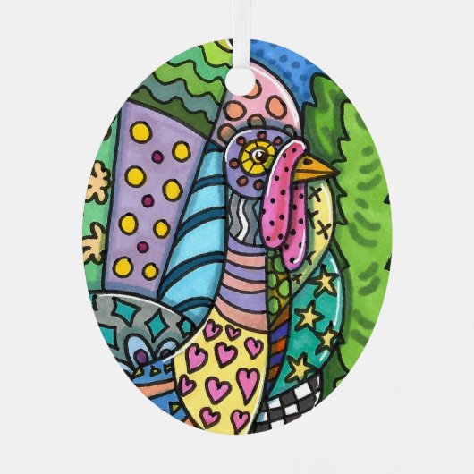 感謝祭トルコ、パッチワーク羽、フォークアート メタルオーナメント (正面)