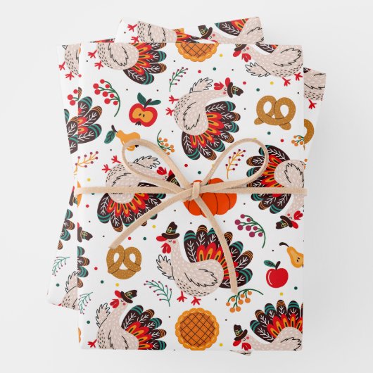 感謝祭トルコ、収穫とトリート ラッピングペーパーシート (インサイチュ)