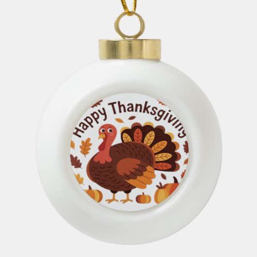 感謝祭トルコ – 秋の休日のクラシックオーバー セラミックボールオーナメント (正面)