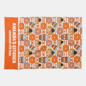 感謝祭ドーナツとコーヒー秋オレンジストライプ色 キッチンタオル (横)