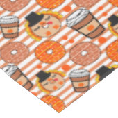 感謝祭ドーナツとコーヒー秋オレンジストライプ色 テーブルクロス (アングル)