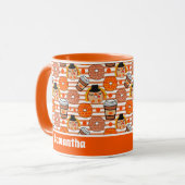 感謝祭ドーナツとコーヒー秋オレンジストライプ色 マグカップ (正面左)