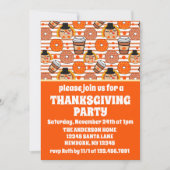 感謝祭ドーナツとコーヒー秋オレンジストライプ色 招待状 (正面)