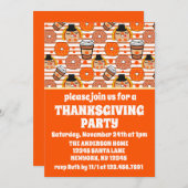 感謝祭ドーナツとコーヒー秋オレンジストライプ色 招待状 (正面/裏面)