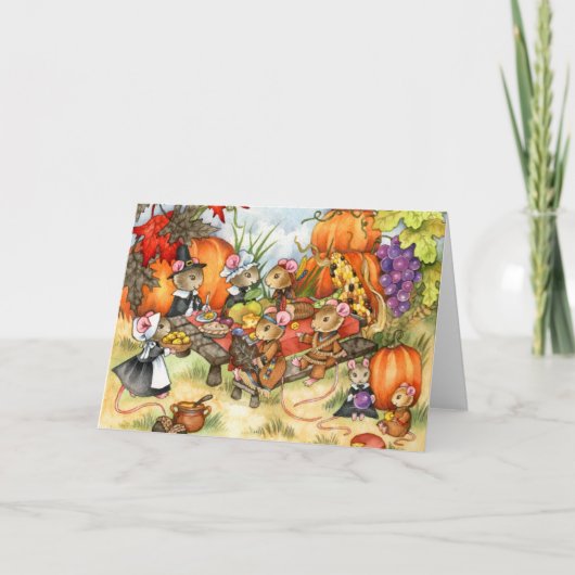 感謝祭ネズミ – かわいいグリーティングカード シーズンカード (正面)