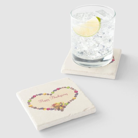 感謝祭ハートとコルヌコピア ストーンコースター (横)