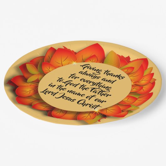 感謝祭バイブル引用文秋リーフプレート ペーパープレート (アングル)