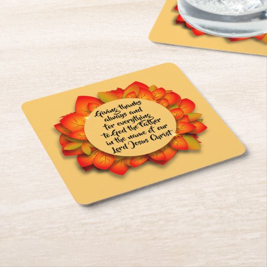 感謝祭バイブル引用文紅葉 スクエアペーパーコースター (アングル)