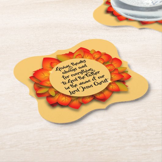 感謝祭バイブル引用文紅葉 ペーパーコースター (アングル)