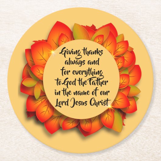 感謝祭バイブル引用文紅葉 ラウンドペーパーコースター (正面)