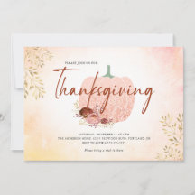 感謝祭バラ金ゴールドグリッターパンプキン招待状