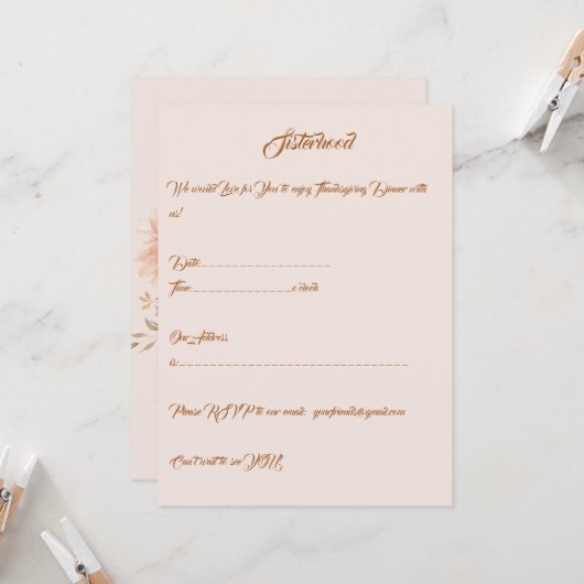 感謝祭パーソナライズされたエレガント楽 招待状 (正面/裏面インサイチュ)