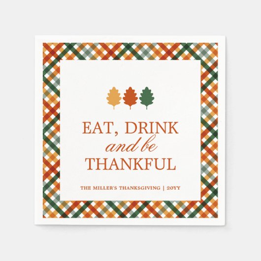 感謝祭パーソナライズされたディナー スタンダードカクテルナプキン (正面)