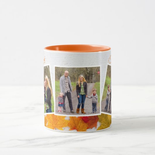 感謝祭パーソナライズされた家族の写真感謝 マグカップ (中央)