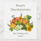 感謝祭パーソナライズされた秋秋カボチャ ワインラベル (シングルラベル)