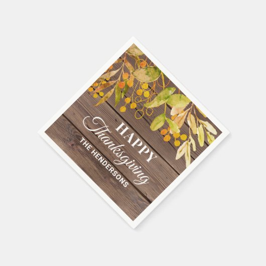 感謝祭パーソナライズされた素朴 スタンダードカクテルナプキン (角)