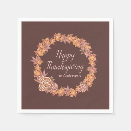 感謝祭パーソナライズされた |水彩紅葉 スタンダードカクテルナプキン (正面)