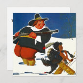 感謝祭パーティーディナー招待状ピルグリム&ボーイ 招待状 (正面/裏面)