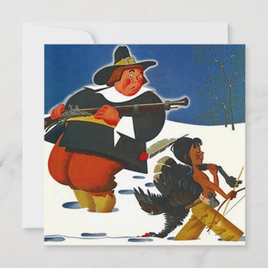 感謝祭パーティーディナー招待状ピルグリム&ボーイ 招待状 (正面)