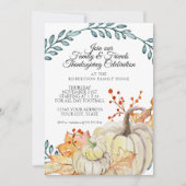 感謝祭パーティー素朴秋リーフnウッドパンプキン 招待状 (正面)