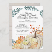 感謝祭パーティー素朴秋リーフnウッドパンプキン 招待状 (正面/裏面)