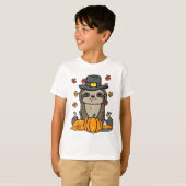 感謝祭ピルグリムスロスキュート秋秋の男を見る Tシャツ (正面フル)