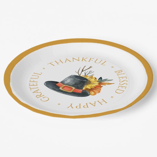 感謝祭ピルグリムハットカボキンサンフラワー ペーパープレート (アングル)