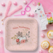 感謝祭ピンクのカボチャと花 ペーパープレート (パーティー)