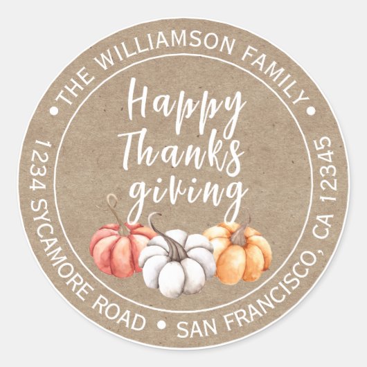 感謝祭ファミリーネーム差出人住所クラフト ラウンドシール (正面)