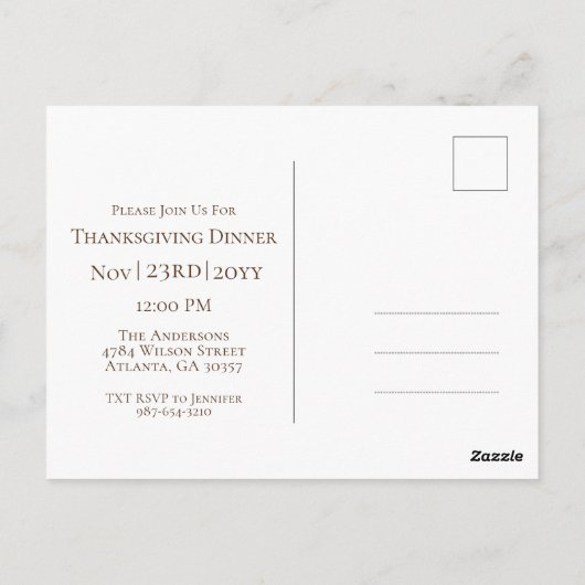 感謝祭ファミリーフォトモダン招待状 ポストカード (裏面)