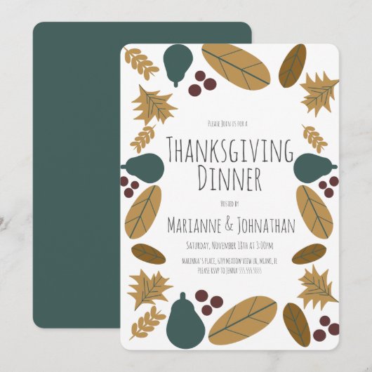 感謝祭ファンシー秋ディナーパーティー梨葉 招待状 (正面/裏面)