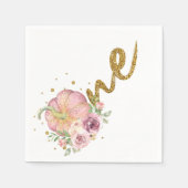 感謝祭ファースト誕生日パンプキンピンク金ゴールド スタンダードカクテルナプキン (正面)