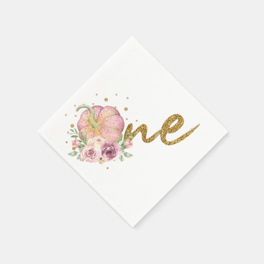 感謝祭ファースト誕生日パンプキンピンク金ゴールド スタンダードカクテルナプキン (角)