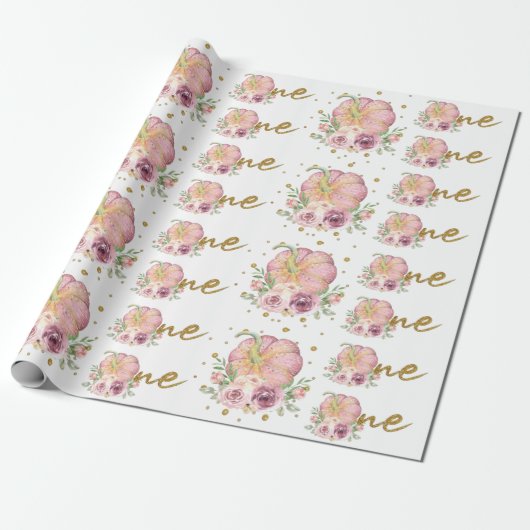 感謝祭ファースト誕生日パンプキンピンク ラッピングペーパー (アンロールド)