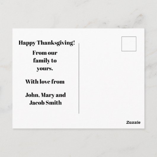 感謝祭フォトカード自分の写真をアップロード ポストカード (裏面)