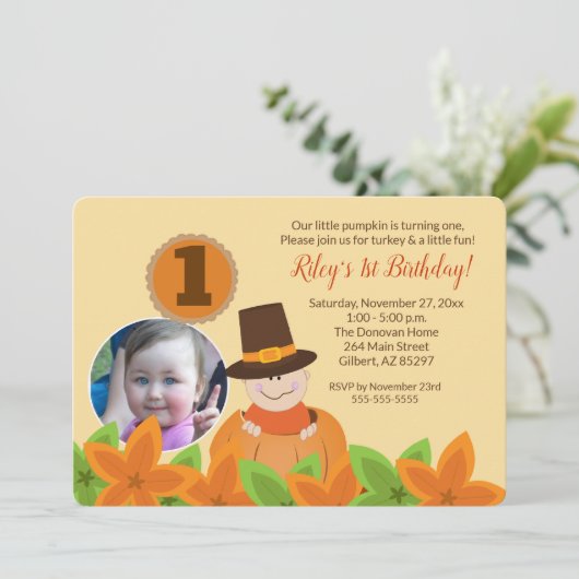 感謝祭フォト誕生日テンプレート任意の年齢 招待状 (スタンド正面)