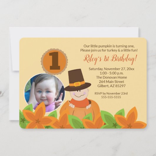 感謝祭フォト誕生日テンプレート任意の年齢 招待状 (正面)