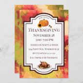 感謝祭フォーマル紅葉七面鳥 招待状 (正面/裏面)