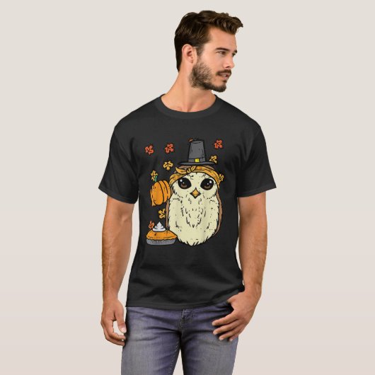 感謝祭フクロウ巡礼見かわいい秋秋の女性ギ Tシャツ (正面フル)