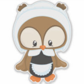 感謝祭フクロウ、ブラウンフクロウ、ピルグリムボンネット シール (正面)