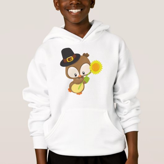 感謝祭フクロウ、ブラウンフクロウ、巡礼帽、花 (正面)