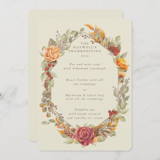 感謝祭フローラフレームフラット3コース メニュー (正面/裏面)