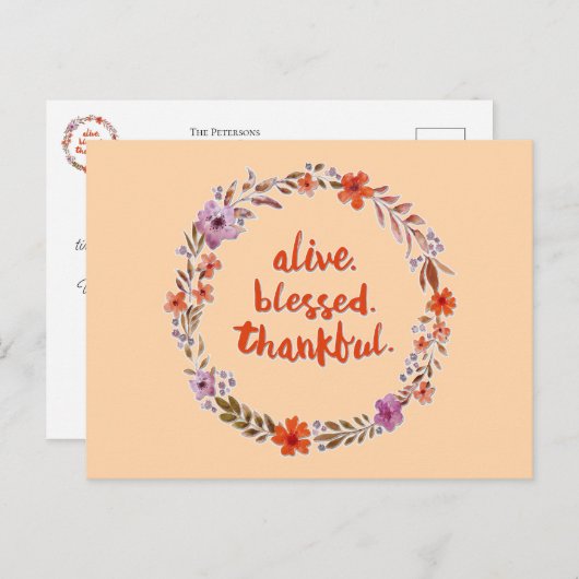 感謝祭フローラリースとメッセージ ポストカード (正面/裏面)